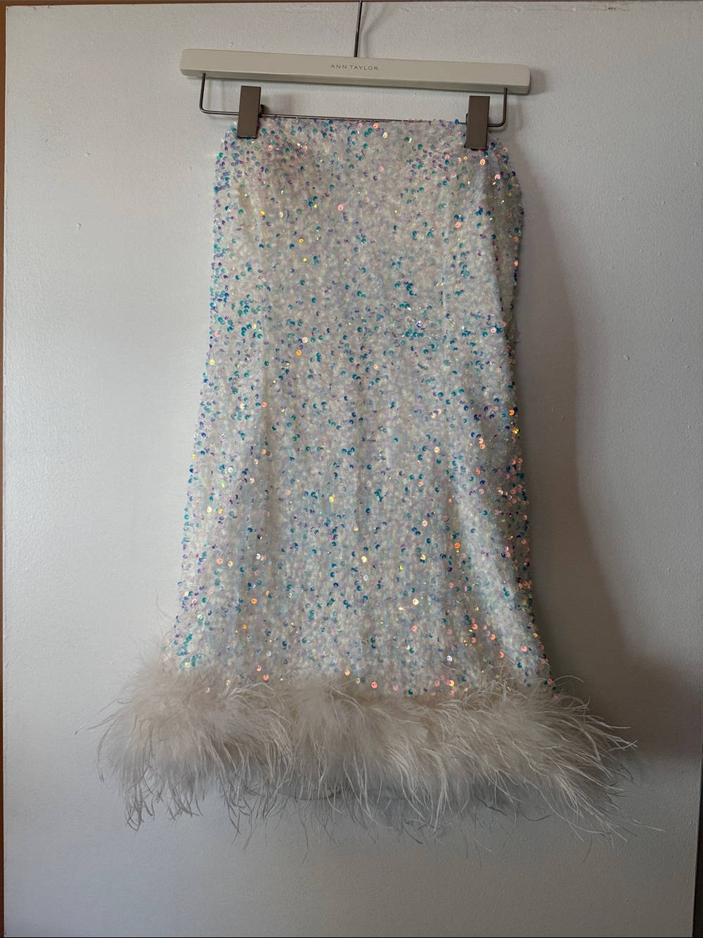 Impressions Iridescent Sequin Feather-Trim Mini Dress - White
